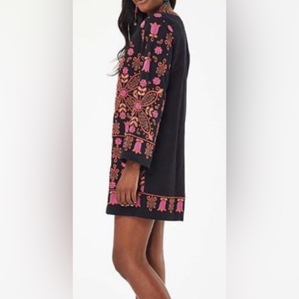 Roller Rabbit Black Pink Embroidered Boho Mini Dress Tunic Shift Dress XS - Picture 3 of 12